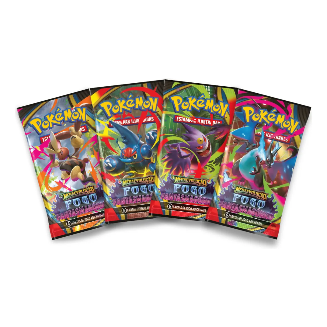 Imagem KIT 4 BOOSTER POKEMON TCG FOGO FANTASMAGÓRICO MEGA EVOLUÇÕES